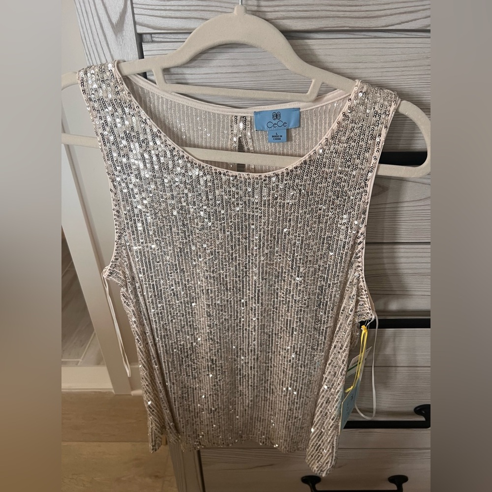 CeCe Silver Sequin Top